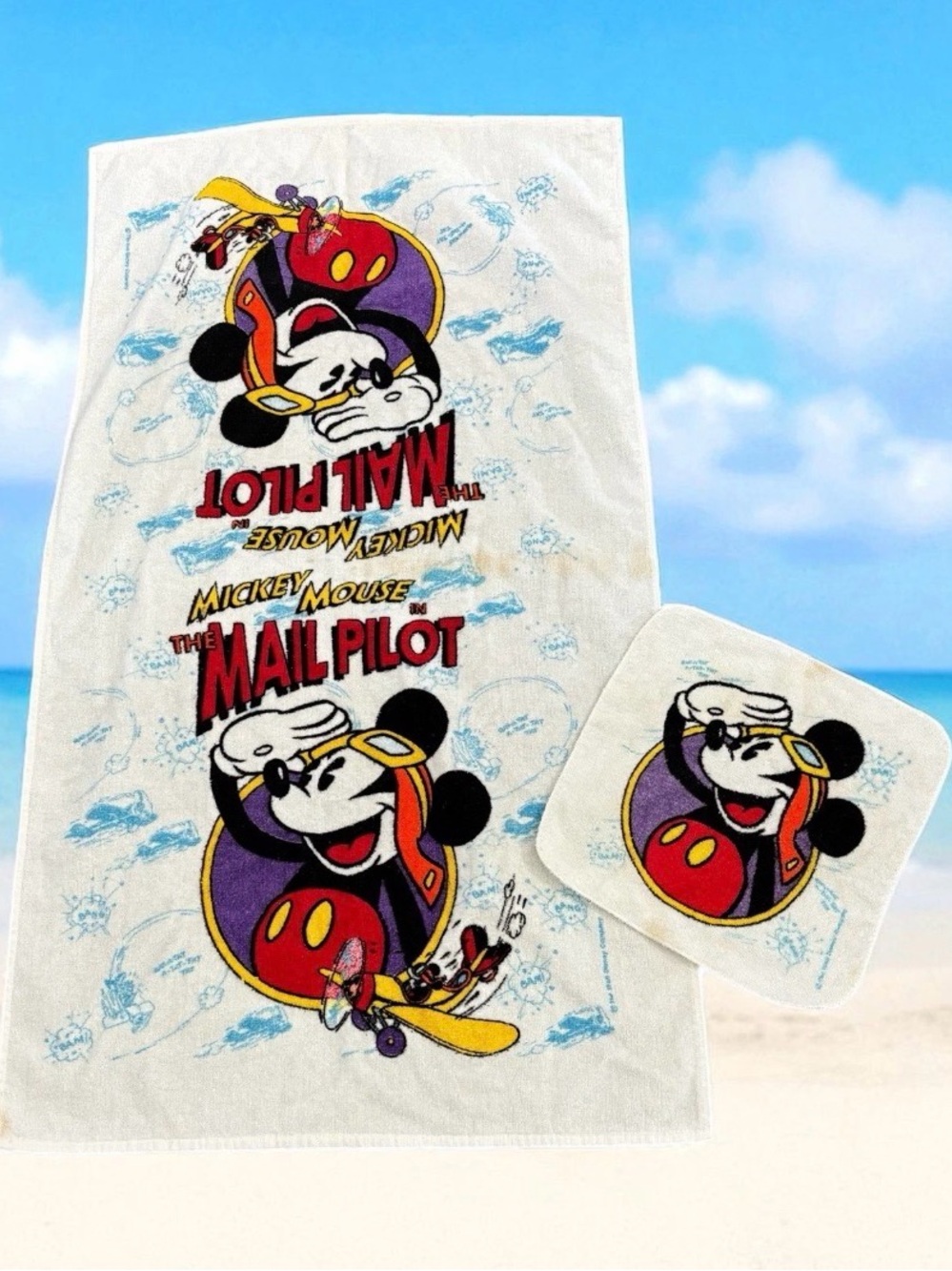 Canon White Beach Towel Set with Red, Purple, Yellow & Black Mickey Graphics